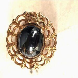 Alaska "Black Diamond" Hematite & Gold Filigree Brooch Pin .75"